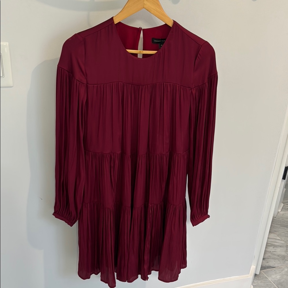 Banana Republic Red Tiered Ruffled 100% Polyester Short Evening Dress